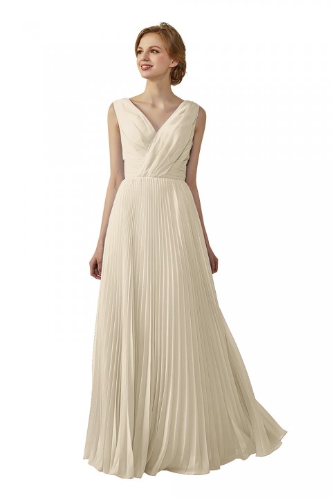 Chiffon V-Neck and V-Back A-Line Pleated Bridesmaid Dress 