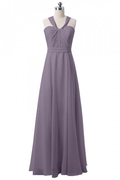 Halter Neck Ruched Bodice Chiffon A-line Bridesmaid Dress with Cutout Back