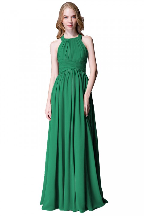 Sophisticated Halter Neckline Keyhole Back Pleated Bridesmaid Dress