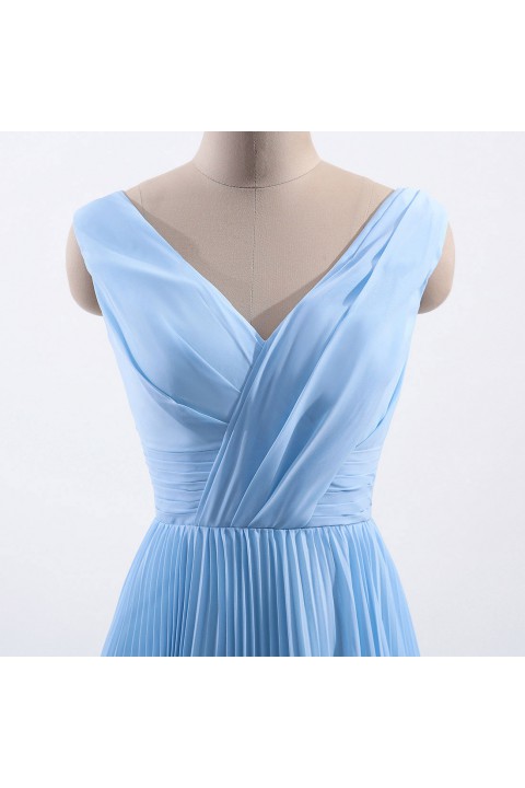 Chiffon V-Neck and V-Back A-Line Pleated Bridesmaid Dress 