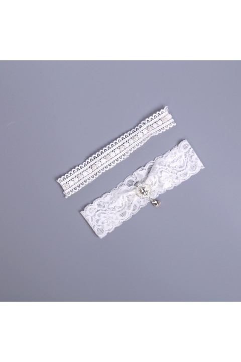 Pearl Crystal Elastic Lace Bridal Garter Set