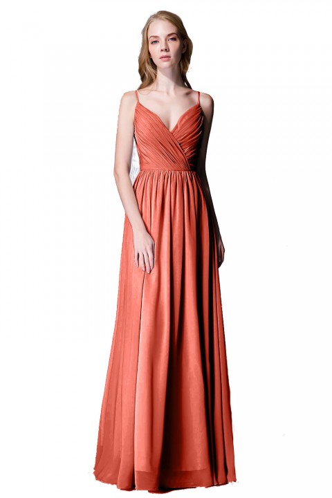 Spaghetti Straps Shell Neck Chiffon Bridesmaid Dress Open-back 