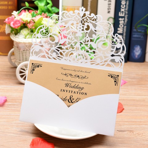 Casual Style Hollow Out Rectangle Customized Design Wedding Invitation