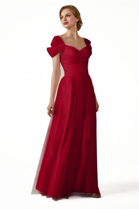 Sweetheart Neckline Cold Shoulder Long V back Tulle Bridesmaid Dress