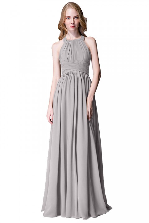 Sophisticated Halter Neckline Keyhole Back Pleated Bridesmaid Dress