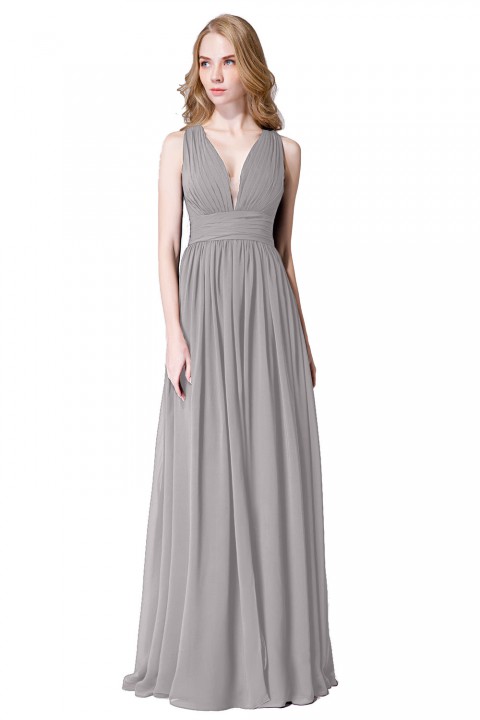 Sexy Deep V-Neck Plunging Silt Bridesmaid Dress with Keyhole Back