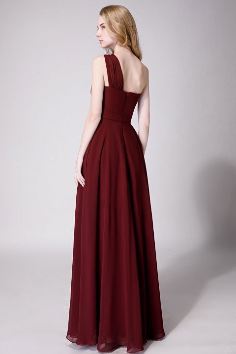 Illusion One-Shoulder Chiffon Pleated Bridesmaid Dress Long