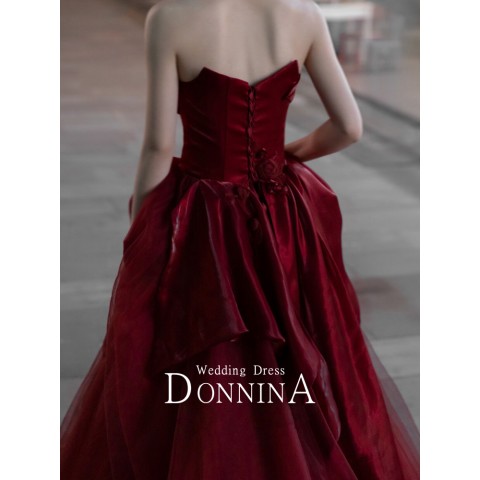 Burgundy Off Shoulder Big Bow Design Flower Decor Tulle Skirt Satin Party Dress