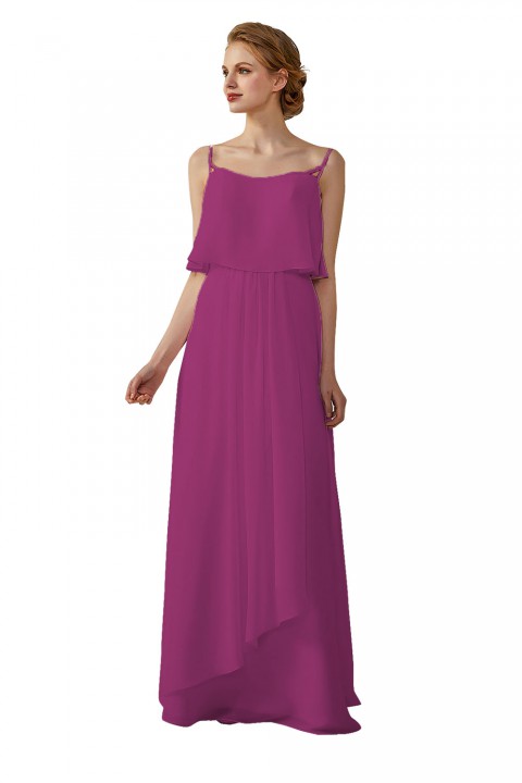 Boho Spaghetti Straps Chiffon V-Back Bridesmaid Dress with Flounce