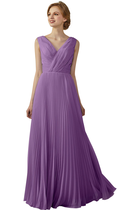 Chiffon V-Neck and V-Back A-Line Pleated Bridesmaid Dress 