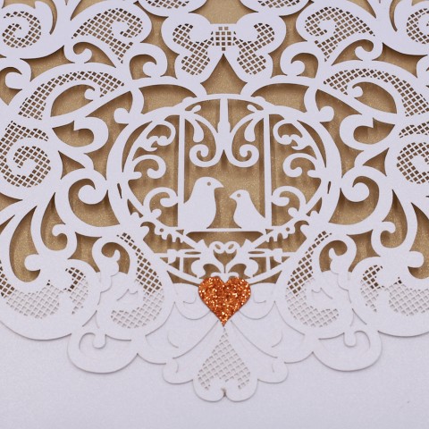 Hollow Out Love Birds&Heart Shape Decor Customized Design Wedding Invitation