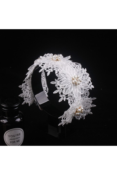 White Handmade Alloy Lace Flower Design Decor Bridal Headband