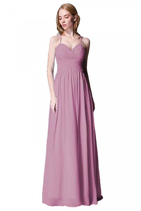 Spaghetti Straps Halter Neckline Front Cascade Bridesmaid Dress with Keyhole Back