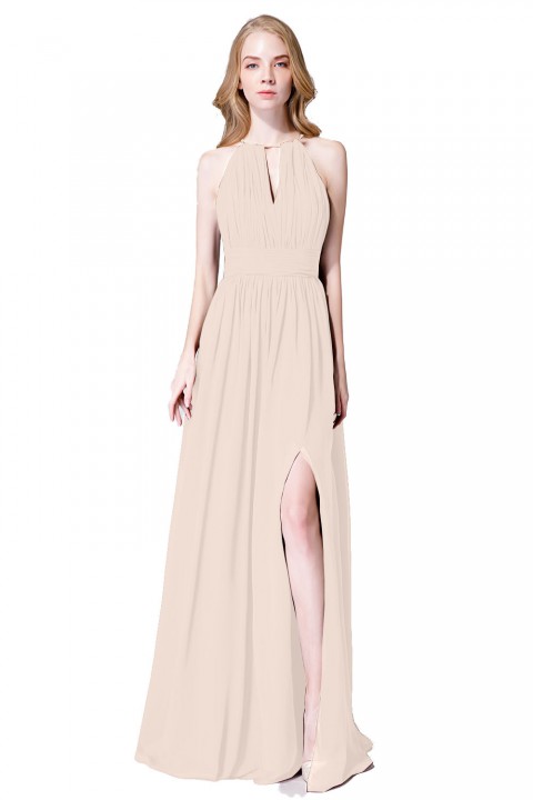 High-Neck with Keyhole Halter Tie Back Chiffon Bridesmaid Dress 