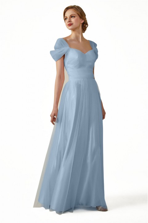 Sweetheart Neckline Cold Shoulder Long V back Tulle Bridesmaid Dress