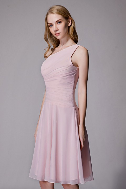 Asymmetrical One-Shoulder Chiffon Ruched Bridesmaid Dress Short