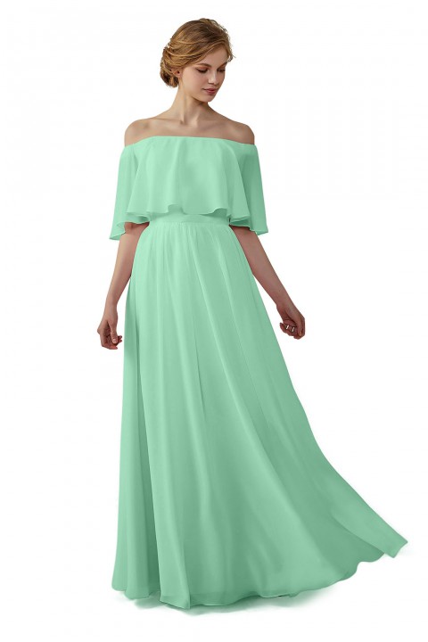 Bohemian Style Off Shoulder Chiffon Flounce Top Bridesmaid Dress