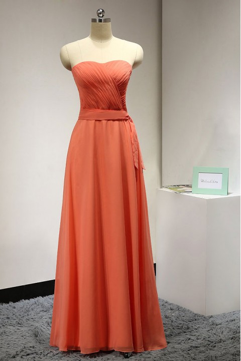 Sweetheart Pleated Chiffon Bridesmaid Dress with Removable Belt