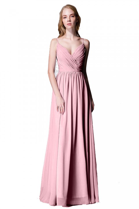 Spaghetti Straps Shell Neck Chiffon Bridesmaid Dress Open-back 