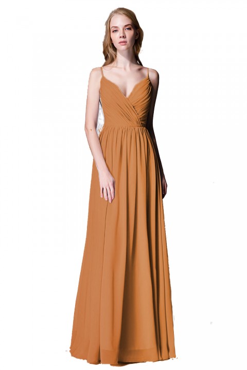 Spaghetti Straps Shell Neck Chiffon Bridesmaid Dress Open-back 