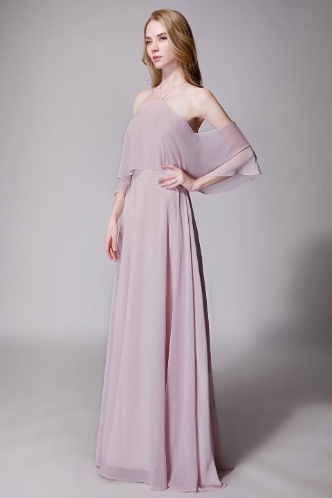 Y-Neck Ruffle Chiffon Multi-wear Bridesmaid Dress Long