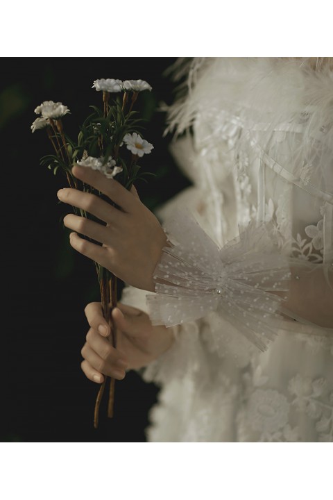 White Fingerless Hand Sleeves Tulle Wedding Bridal Gloves