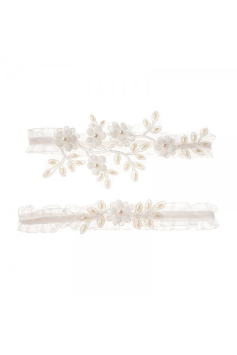 Pearl Floral Lace Elastic Bridal Garter Set