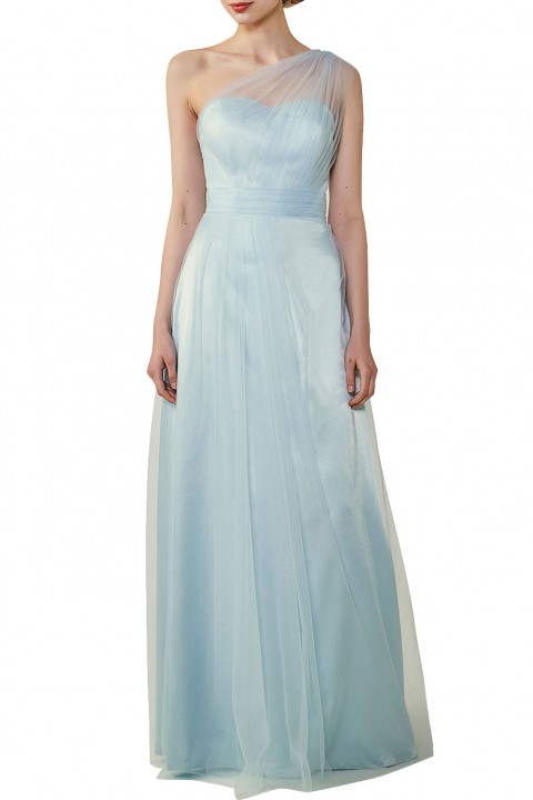 Romantic Illusion One-Shoulder Tulle Open Back Bridesmaid Dress 