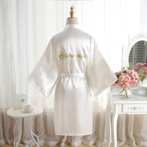Slogan Printed Tied Waist Silk Bridesmaid Robe