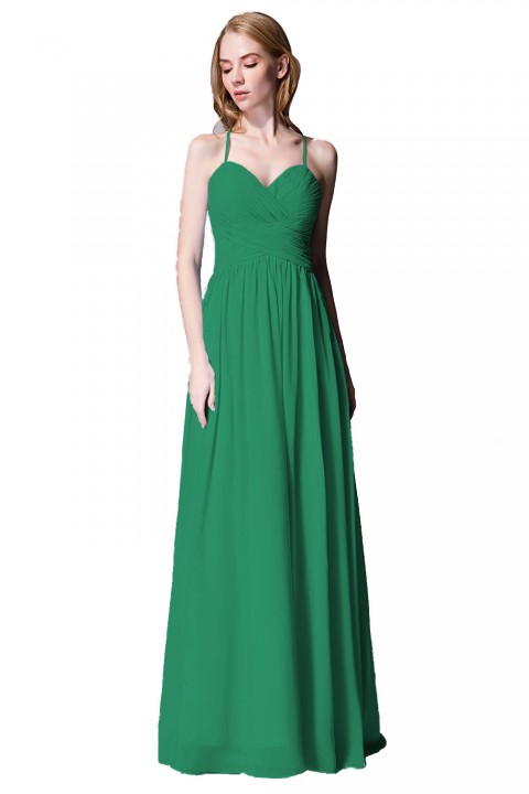 Spaghetti Straps Halter Neckline Front Cascade Bridesmaid Dress with Keyhole Back