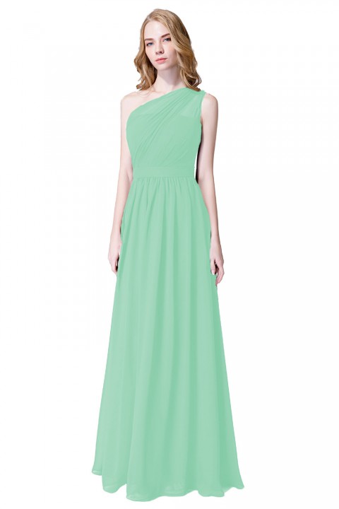 Illusion One-Shoulder Chiffon Pleated Bridesmaid Dress Long