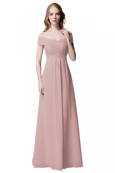 Crisscross Off-the-Shoulder Pleated V-back Bridesmaid Dress Long