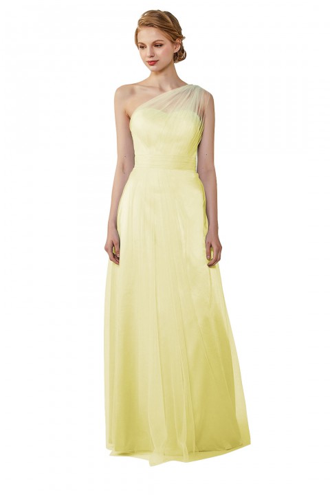 Romantic Illusion One-Shoulder Tulle Open Back Bridesmaid Dress 