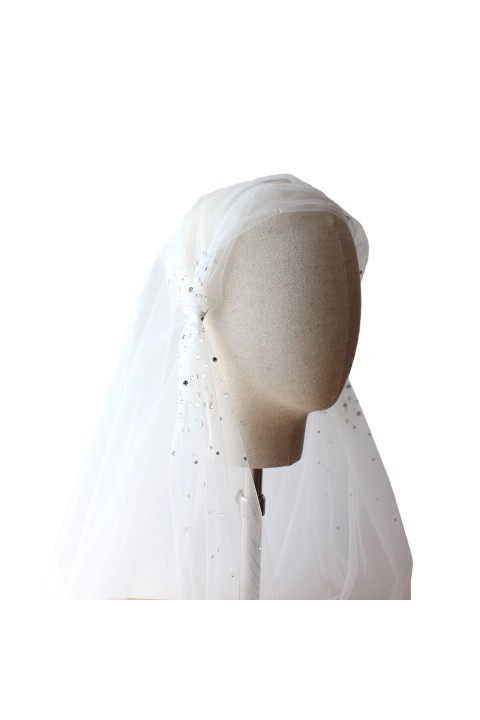 White Handmade Crystal Decor Long Soft Tulle Wedding Bridal Veil With Two Sides Combs