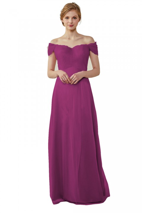 Simple Off the Shoulder Tulle Sweetheart Column Bridesmaid Dress