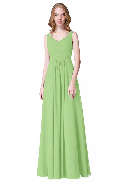 Elegant V-Back Chiffon Tank Bridesmaid Dress with Mesh Lace Inset