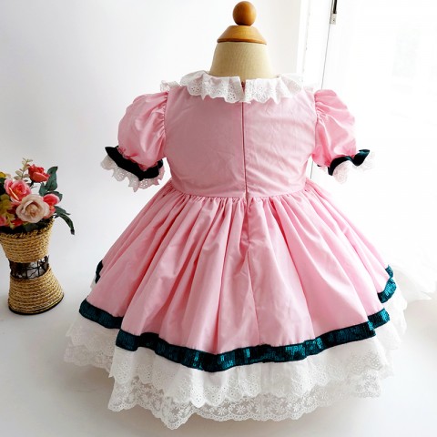 Fashion Pink Lace Neck Cap Sleeve Princess Costume Dresses