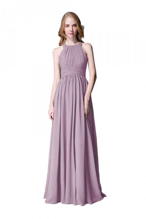 Sophisticated Halter Neckline Keyhole Back Pleated Bridesmaid Dress