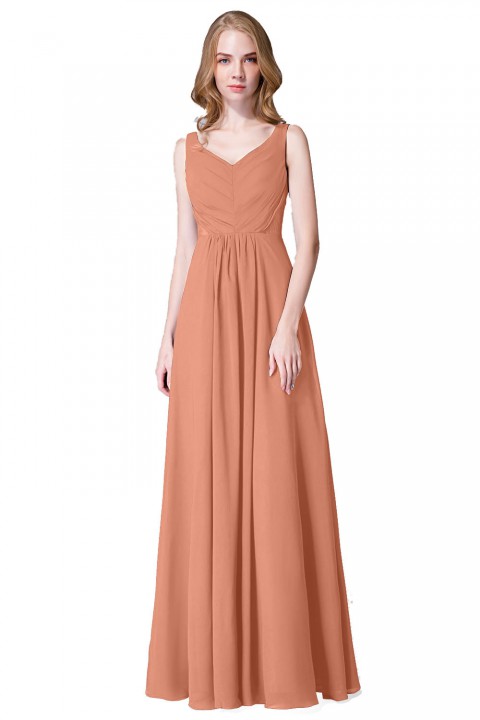 Elegant V-Back Chiffon Tank Bridesmaid Dress with Mesh Lace Inset