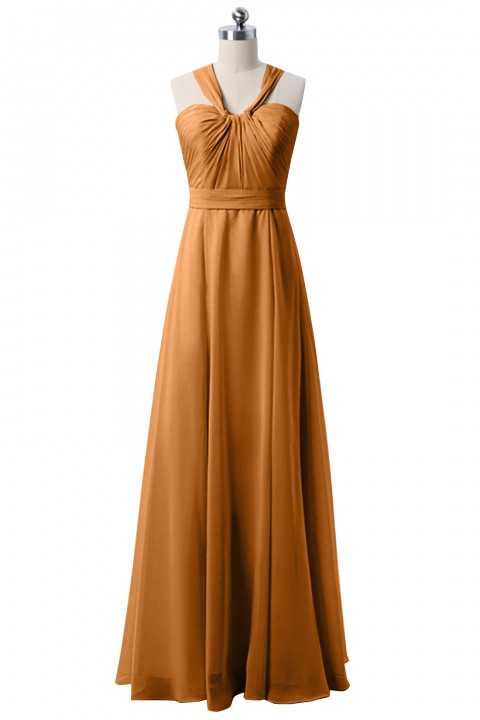 Halter Neck Ruched Bodice Chiffon A-line Bridesmaid Dress with Cutout Back