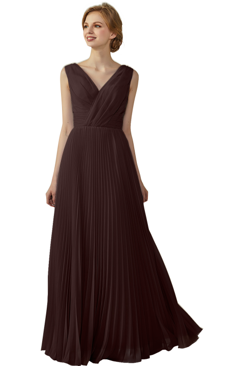 Chiffon V-Neck and V-Back A-Line Pleated Bridesmaid Dress 