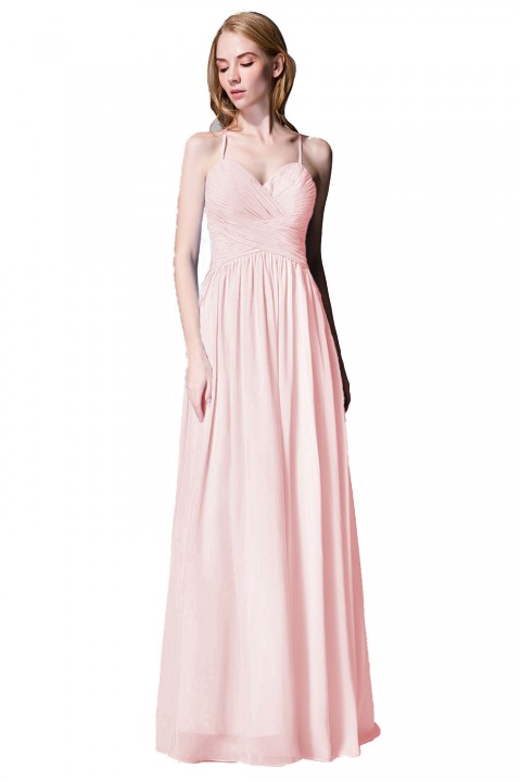 Spaghetti Straps Halter Neckline Front Cascade Bridesmaid Dress with Keyhole Back