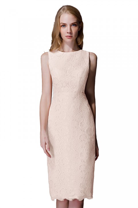 Elegant Boatneck Lace Short Bridesmaid Dress with Keyhole Back