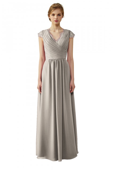 Lace Cap Sleeves  V-Neck Lace Back Closure with Keyhole Bridesmaid Dress