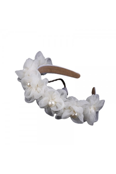 White Handmade Pearl Tulle Flower Decor Bridal Headband