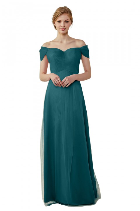 Simple Off the Shoulder Tulle Sweetheart Column Bridesmaid Dress