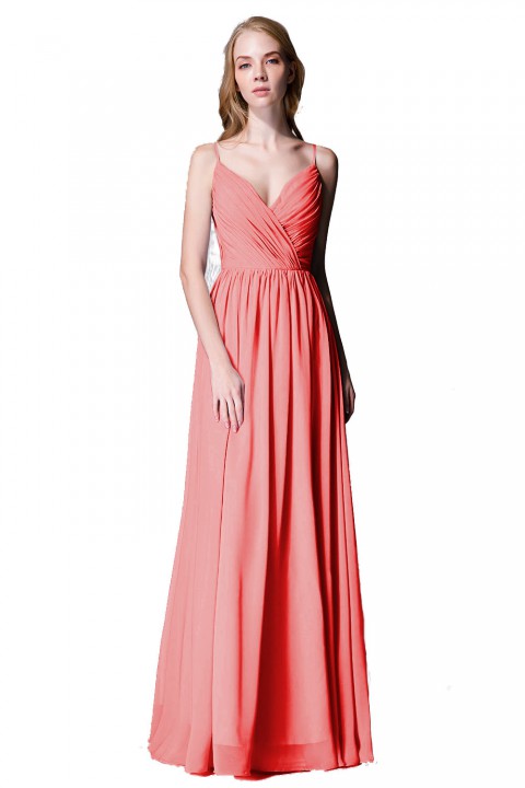 Spaghetti Straps Shell Neck Chiffon Bridesmaid Dress Open-back 