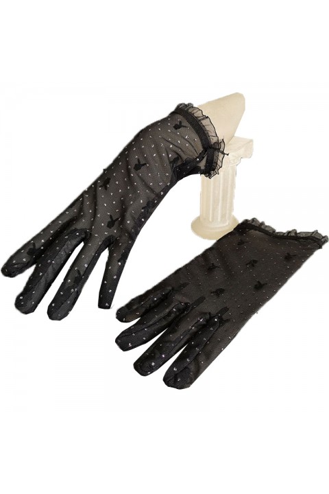 Black Vintage Sequins Decor Lace Wedding Bridal Gloves