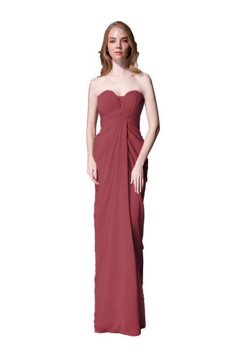 Strapless Sweetheart Chiffon Drape Bridesmaid Dress Long