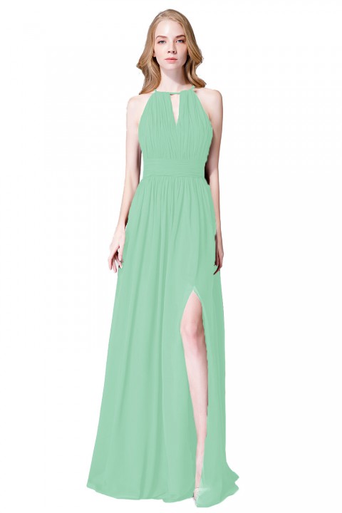 High-Neck with Keyhole Halter Tie Back Chiffon Bridesmaid Dress 